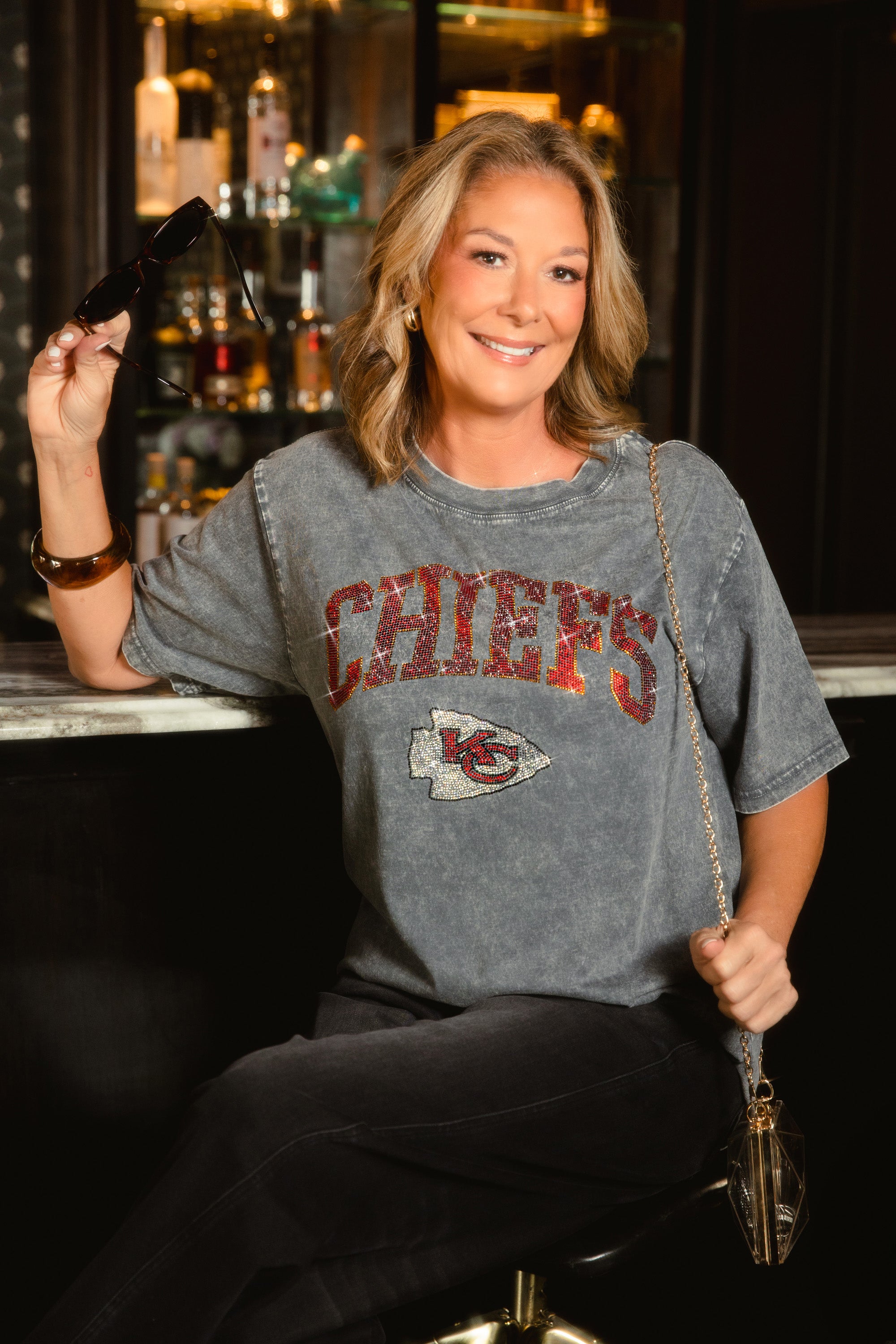 KANSAS CITY CHIEFS BLING SEASON OVERSIZED CREWNECK TEE