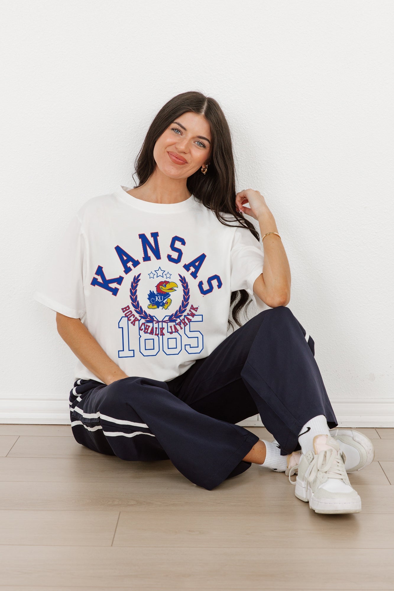 KANSAS JAYHAWKS GO FOR TWO OVERSIZED CREWNECK TEE BY MADI PREWETT TROUTT