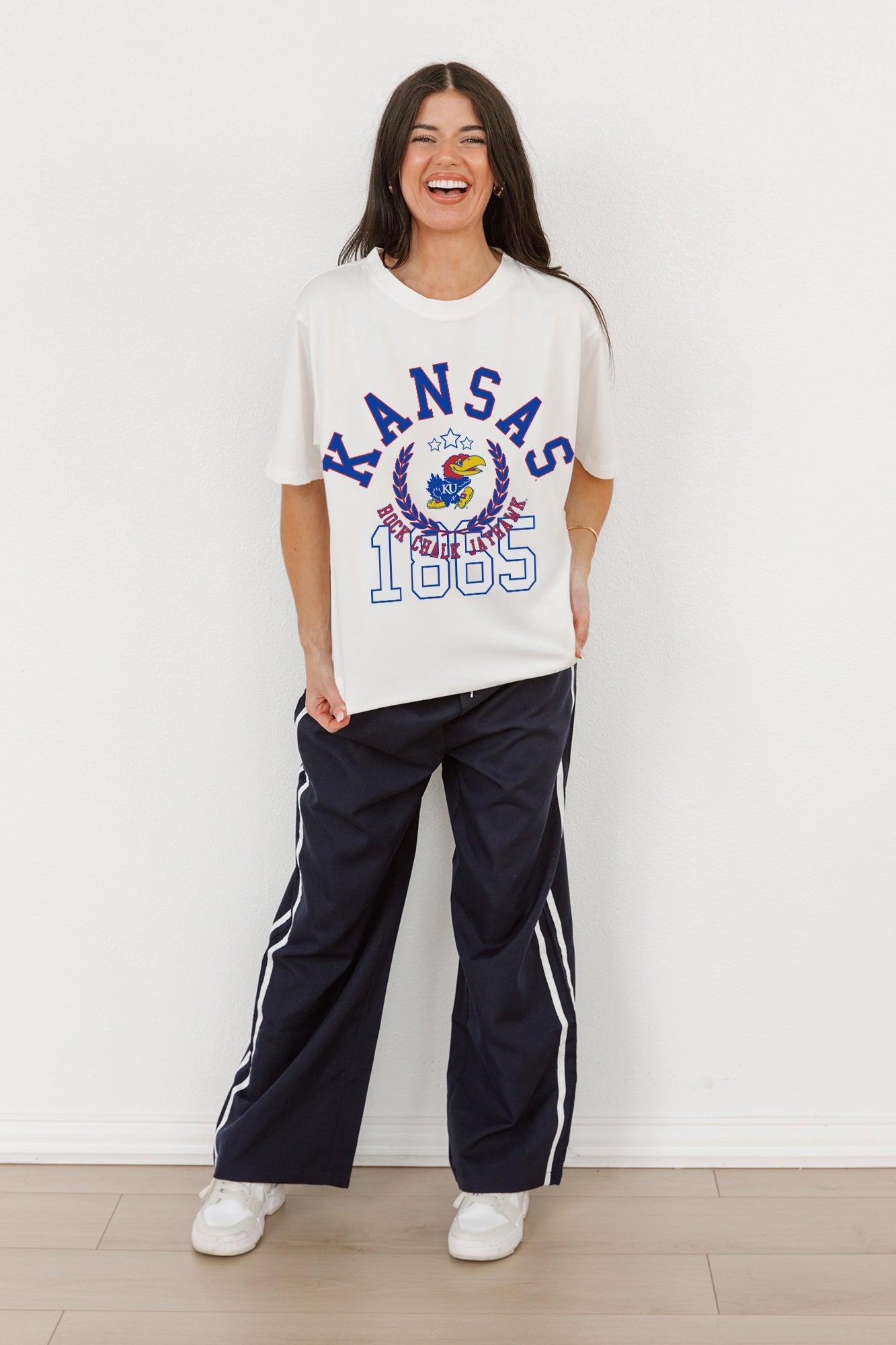 KANSAS JAYHAWKS GO FOR TWO OVERSIZED CREWNECK TEE BY MADI PREWETT TROUTT