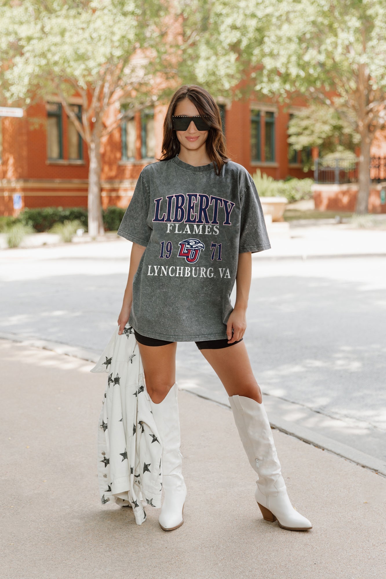 LIBERTY FLAMES THROWBACK OVERSIZED CREWNECK TEE