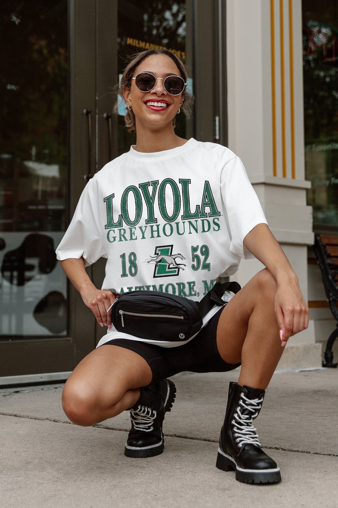 Ivory Loyola Greyhounds Unity Oversized Tee - Crouching Pose Street Style, Oversized Fan Tee | Gameday Couture - SOHO