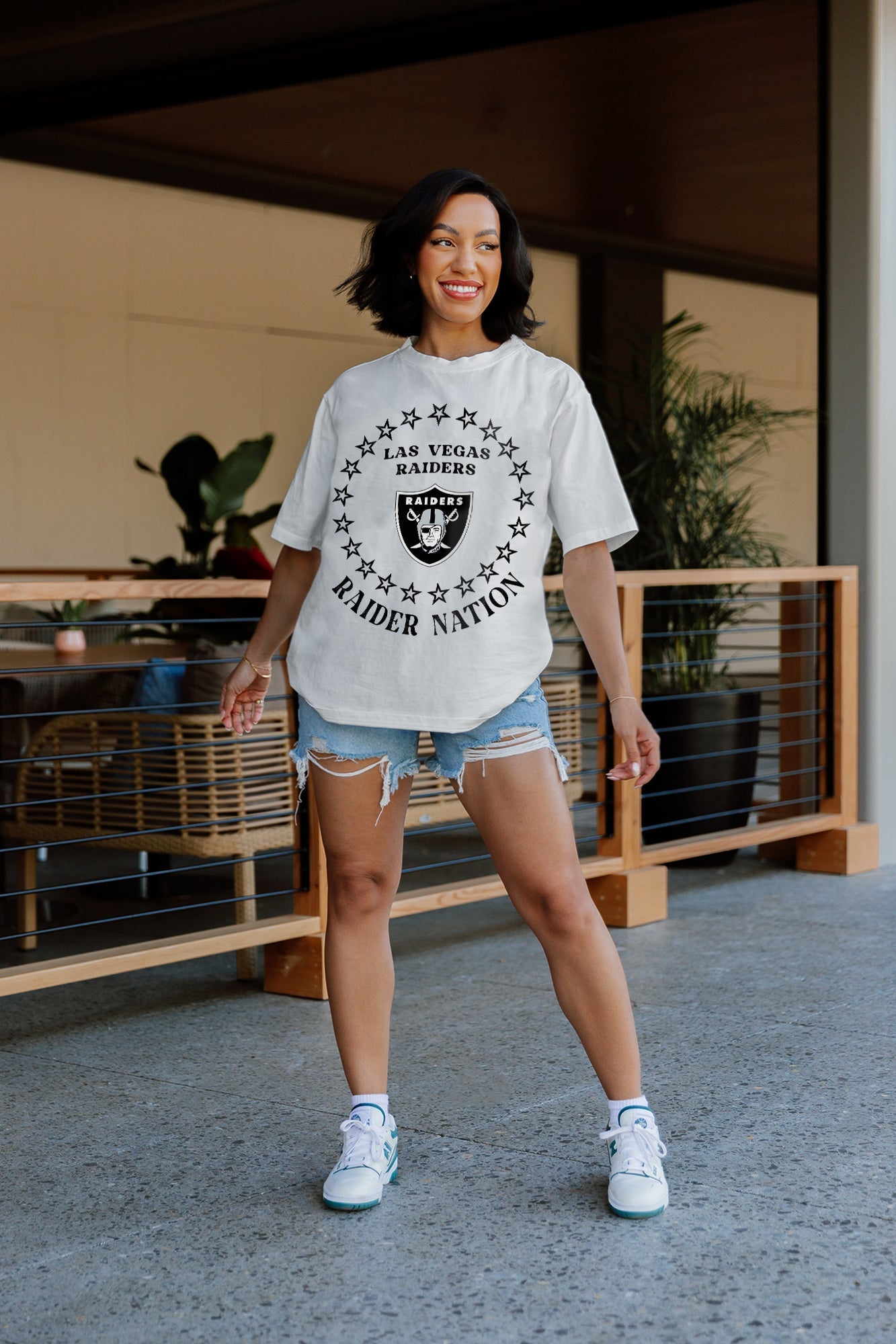 LAS VEGAS RAIDERS ON POINT OVERSIZED CREWNECK TEE - On Model Standing | Gameday Couture - SOHO