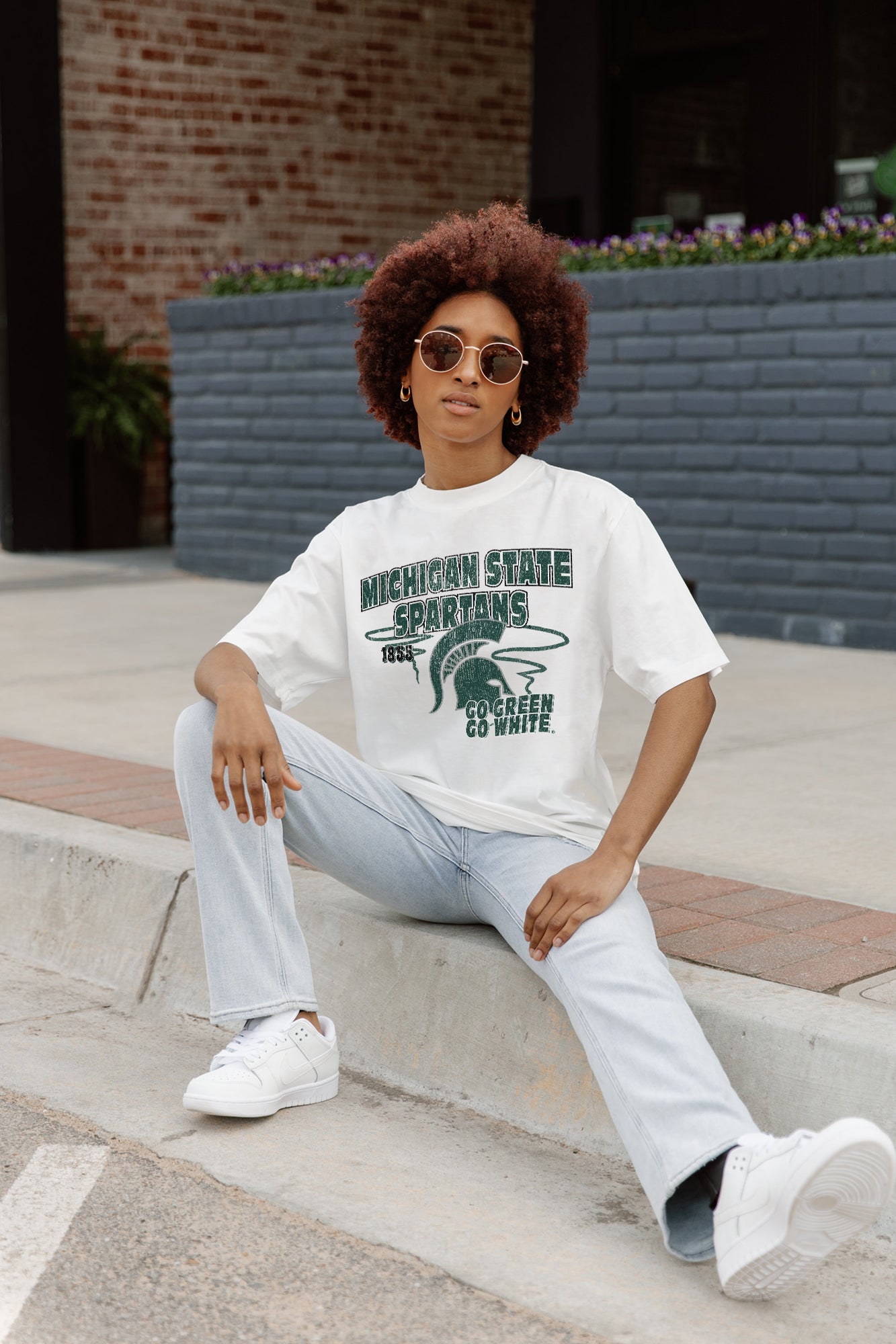 White Michigan State Spartans In The Lead Oversized Tee - Lifestyle Sitting | Gameday Couture - SOHO