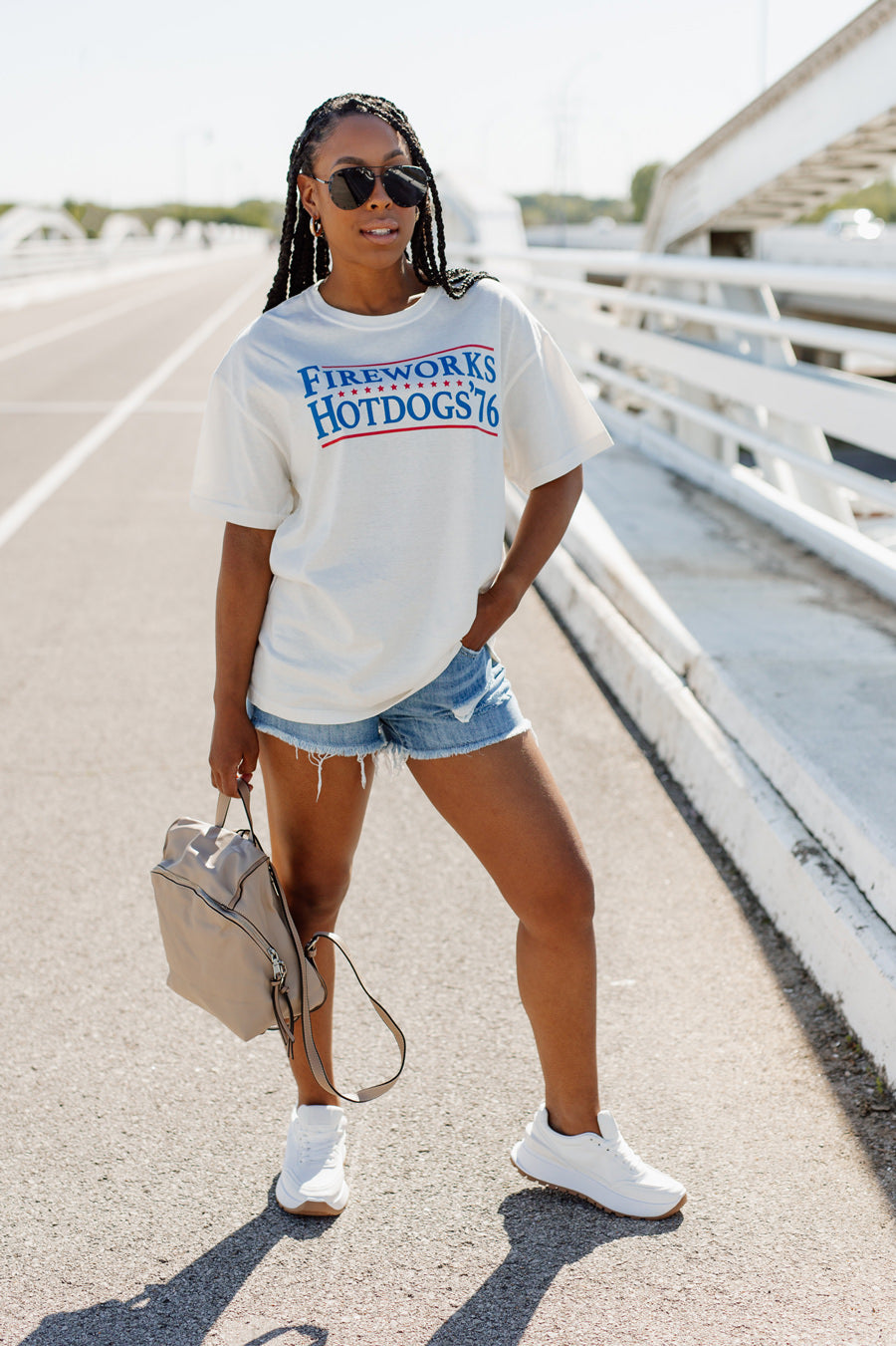 FIREWORKS AND HOT DOGS OVERSIZED VINTAGE WASH TEE