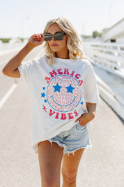 American Vibes Only Oversized Vintage Wash Tee - Close Up Detail View | Gameday Couture - SOHO