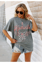 Grey Nashville Vintage Wash Oversized Tee - Front View On Model | Gameday Couture - SOHO