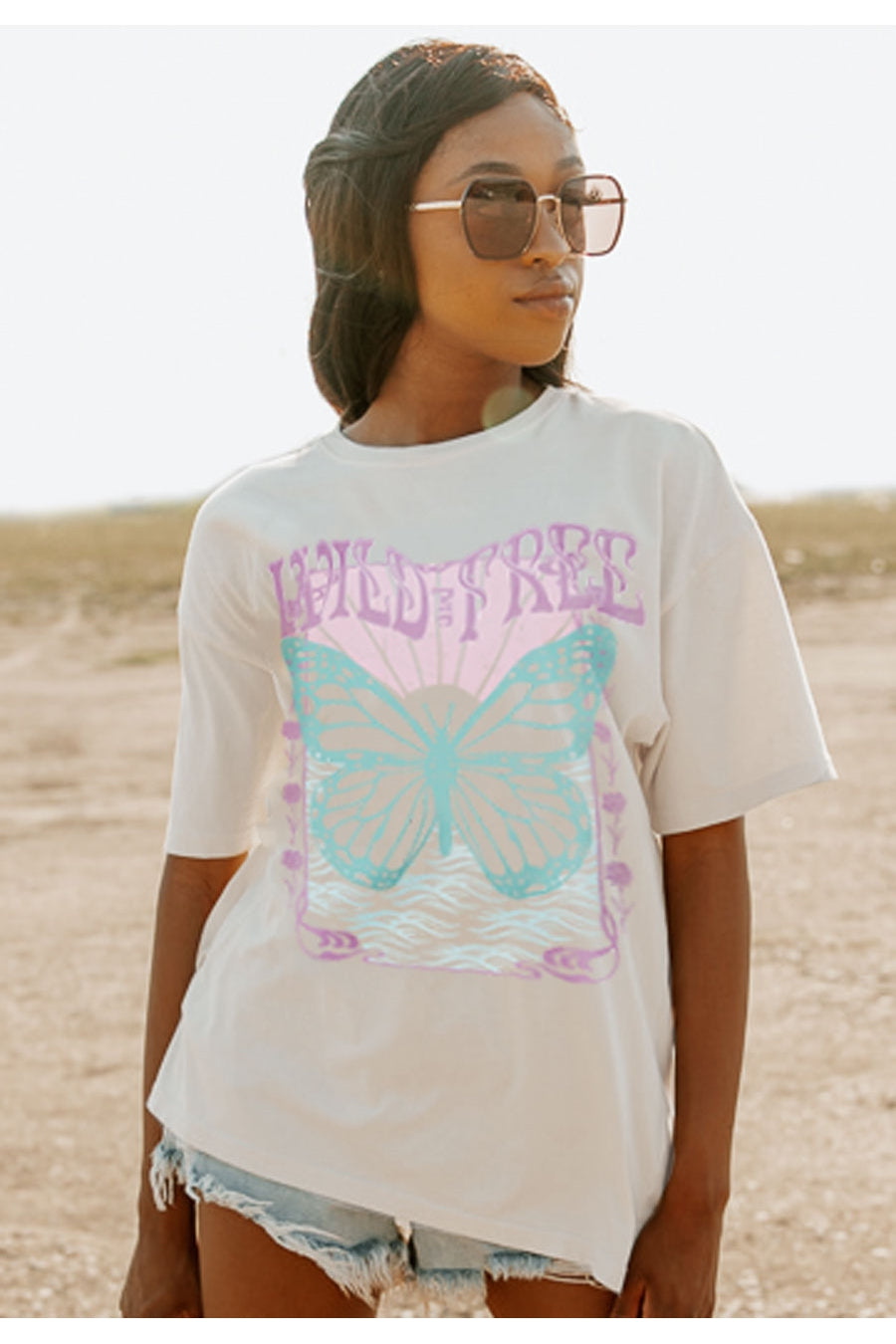 Ivory Wild and Free Oversized Vintage Wash Tee - Close Up Front View | Gameday Couture - SOHO