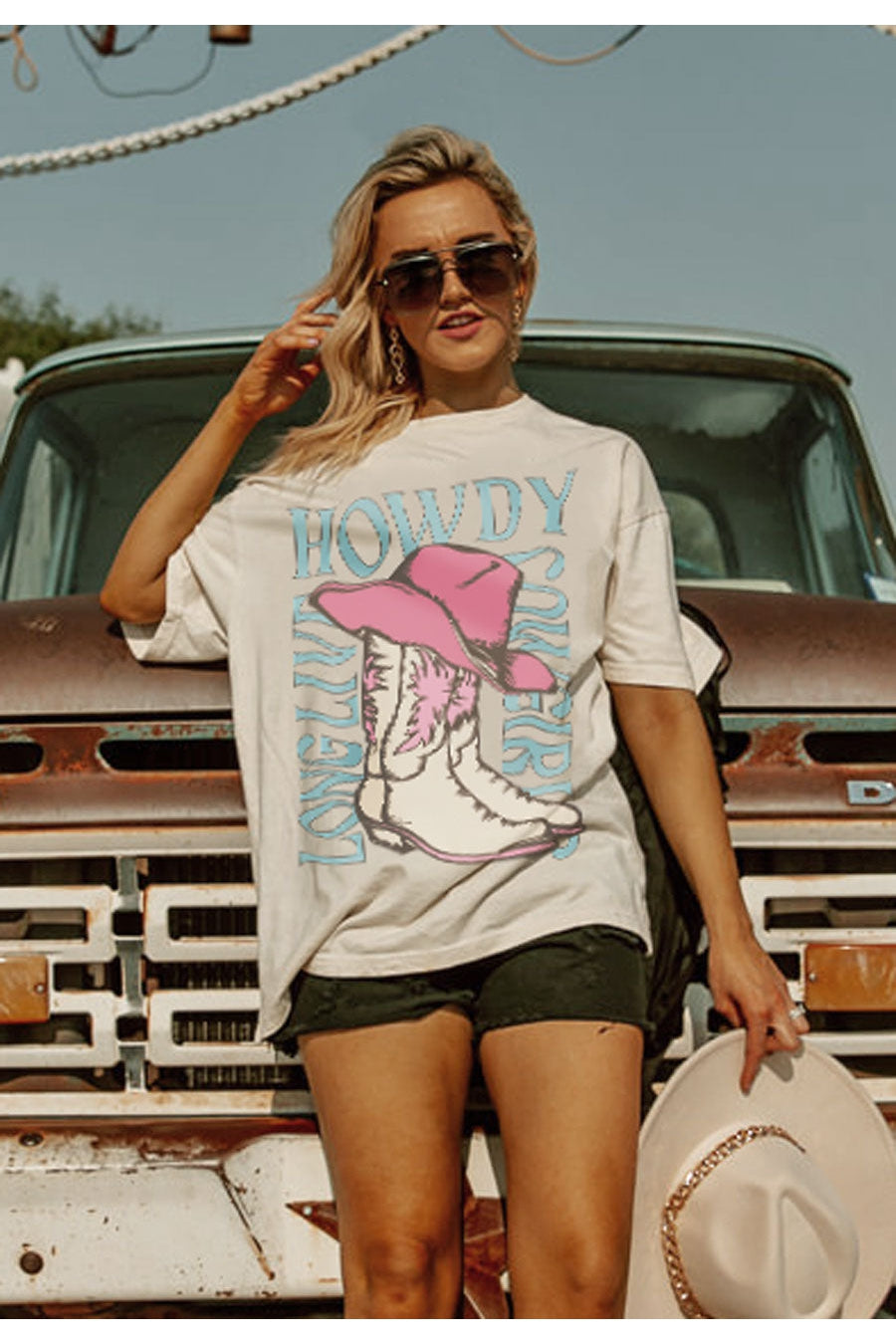 Ivory Southern Nights Oversized Vintage Wash Tee - Cowboy Boots Graphic Detail | Gameday Couture - SOHO