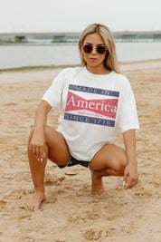 Ivory TAKE ME HOME OVERSIZED VINTAGE WASH TEE - On Model Posed | Gameday Couture - SOHO