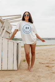 Ivory All Smiles At The Lake Oversized Vintage Wash Tee - Front View Beach | Gameday Couture - SOHO