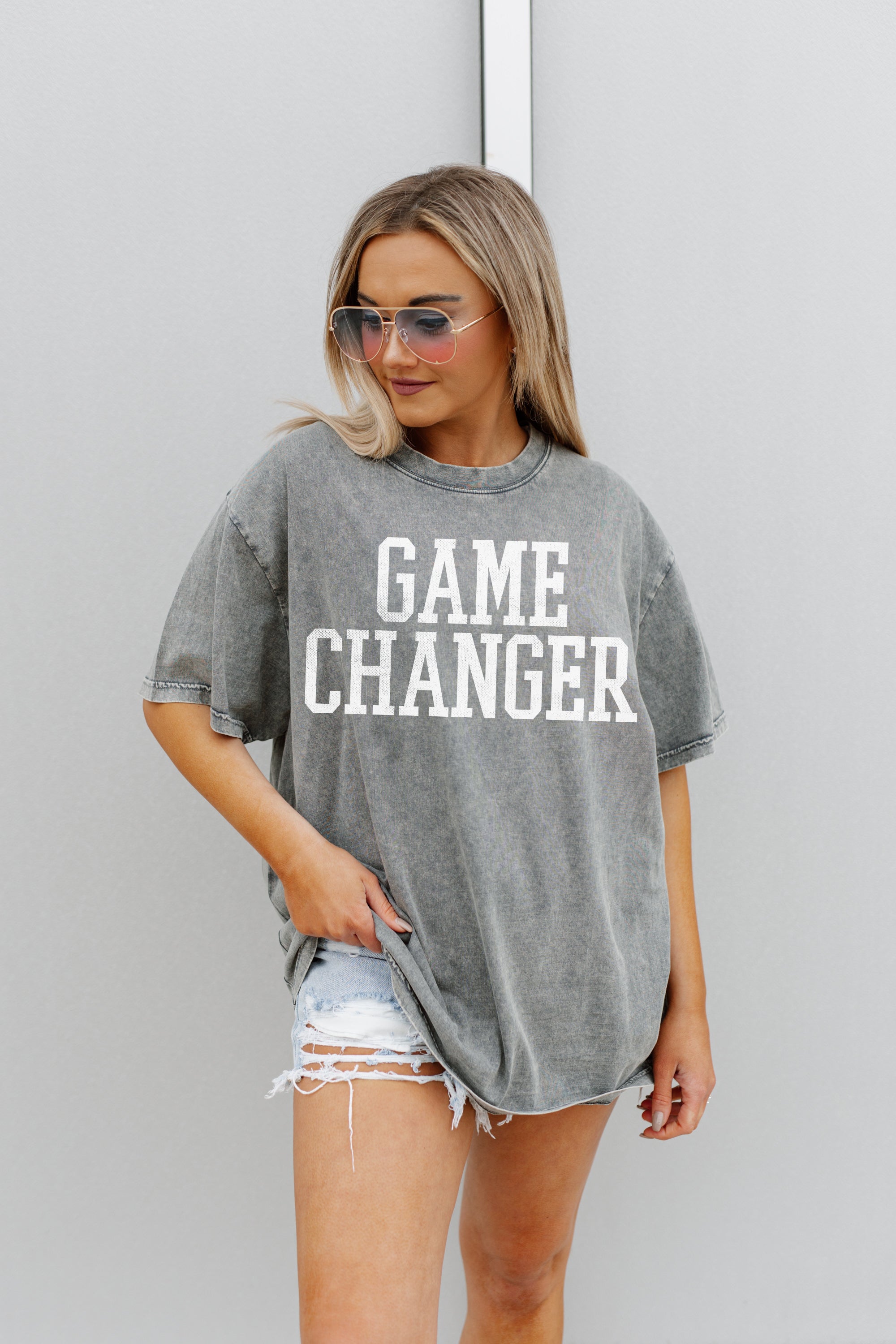 GAME CHANGER OVERSIZED CREWNECK TEE IN GREY