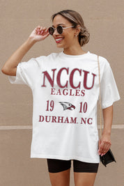 Ivory NC Central Eagles Unity Oversized Tee - Graphic Detail Close-Up On Model | Gameday Couture - SOHO