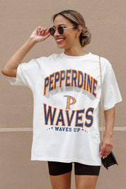 Ivory PEPPERDINE WAVES Shakedown Oversized Crewneck Tee - On Model Front View | Gameday Couture - SOHO