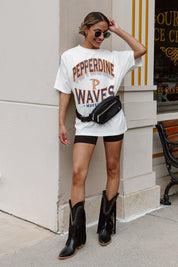 Ivory PEPPERDINE WAVES Shakedown Oversized Crewneck Tee - On Model with Belt Bag | Gameday Couture - SOHO