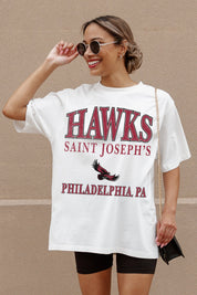 Ivory Saint Joseph's Hawks Unity Oversized Tee - Front Graphic Close-Up, Styled Look | Gameday Couture - SOHO