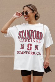 White Stanford Cardinal Unity Oversized Tee - Three Quarter View | Gameday Couture - SOHO
