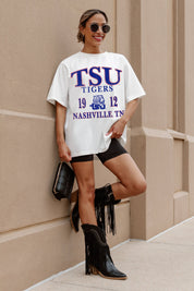 Ivory TSU Tigers Unity Oversized Tee - On Model Front View, Styled with Biker Shorts | Gameday Couture - SOHO