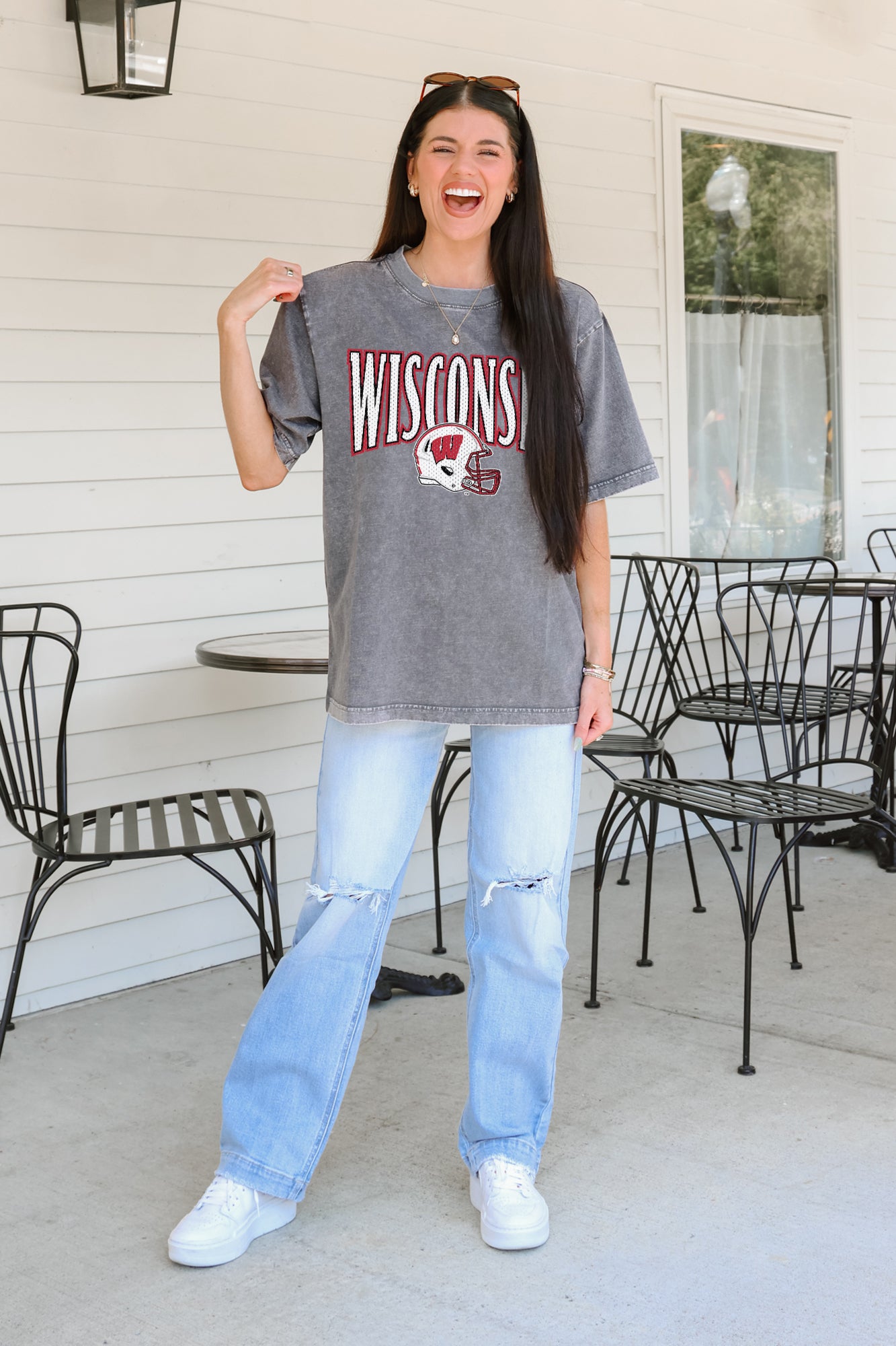 WISCONSIN BADGERS PLAYBOOK WIN OVERSIZED CREWNECK TEE