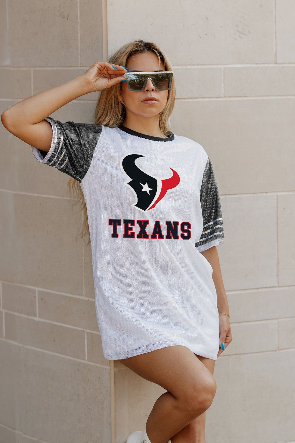 chinese dress ladies HOUSTON TEXANS Bling It Sequined Jersey Dress – Gameday Couture