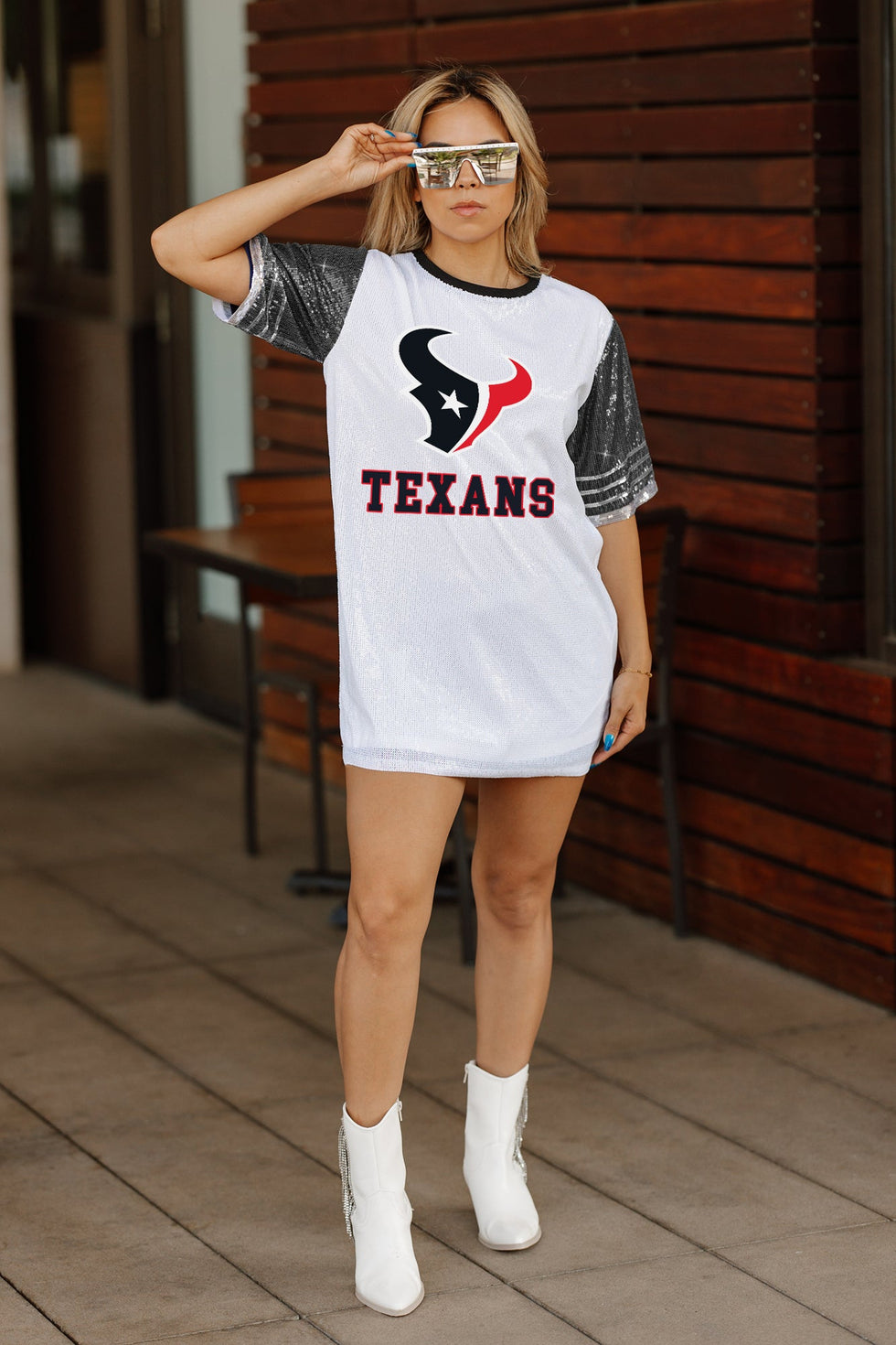 chinese dress ladies HOUSTON TEXANS Bling It Sequined Jersey Dress – Gameday Couture