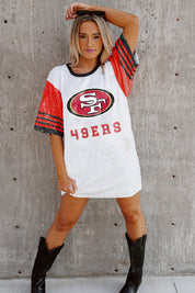 SAN FRANCISCO 49ERS CHIC CHAMPS FULL SEQUIN JERSEY DRESS