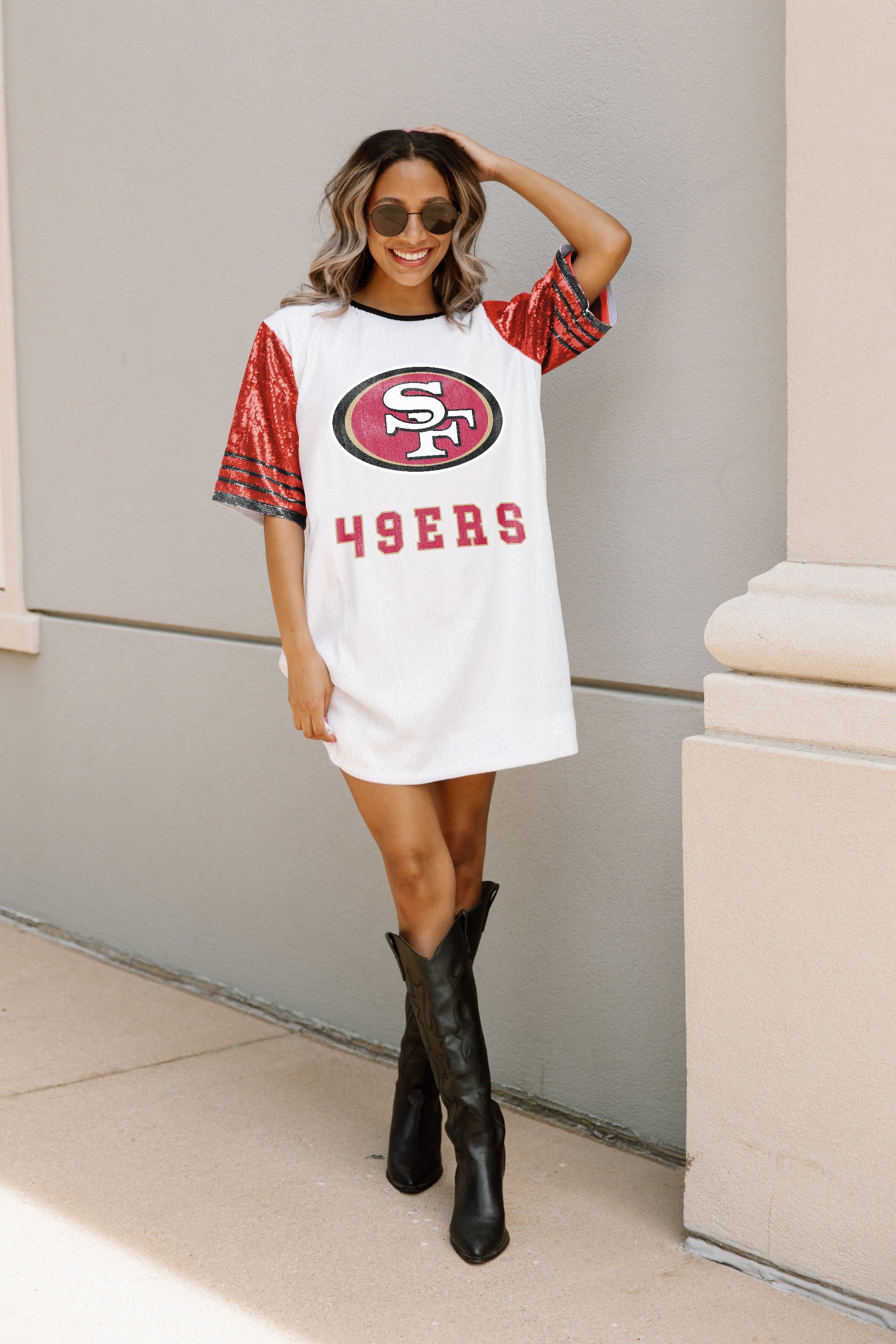 SAN FRANCISCO 49ERS CHIC CHAMPS FULL SEQUIN JERSEY DRESS