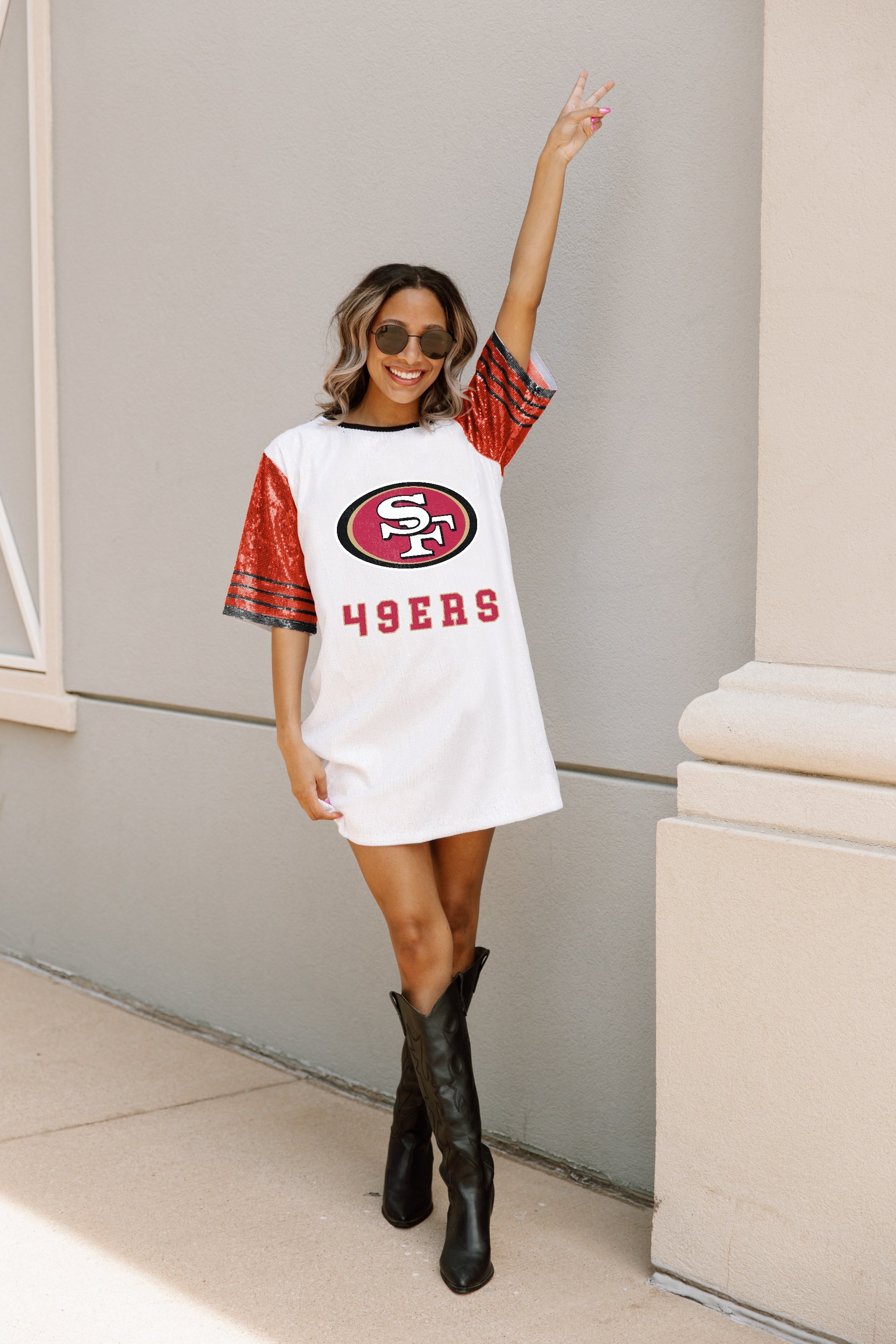 SAN FRANCISCO 49ERS CHIC CHAMPS FULL SEQUIN JERSEY DRESS