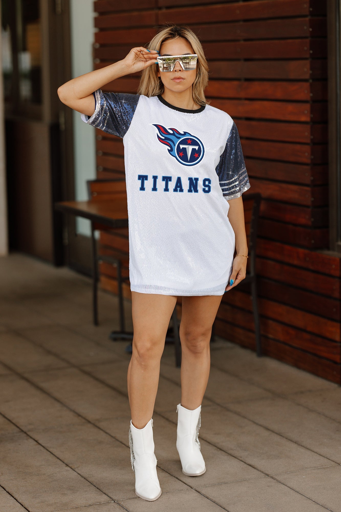 TENNESSEE TITANS BLING IT FULL SEQUIN JERSEY DRESS