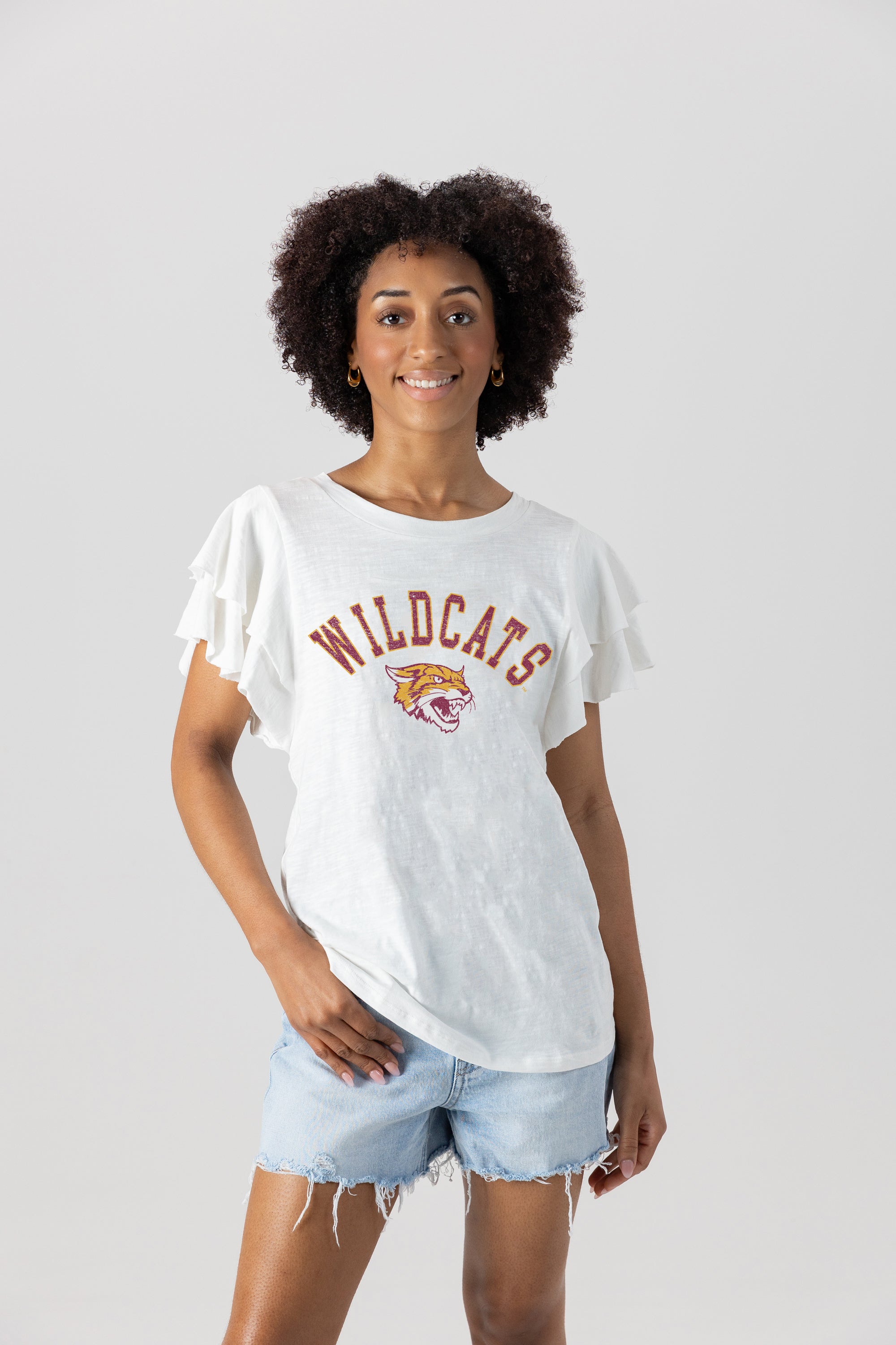 BETHUNE-COOKMAN WILDCATS ALL IN TO WIN FLUTTER SLEEVE CREWNECK TOP