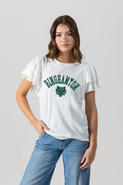 BINGHAMTON BEARCATS ALL IN TO WIN FLUTTER SLEEVE CREWNECK TOP
