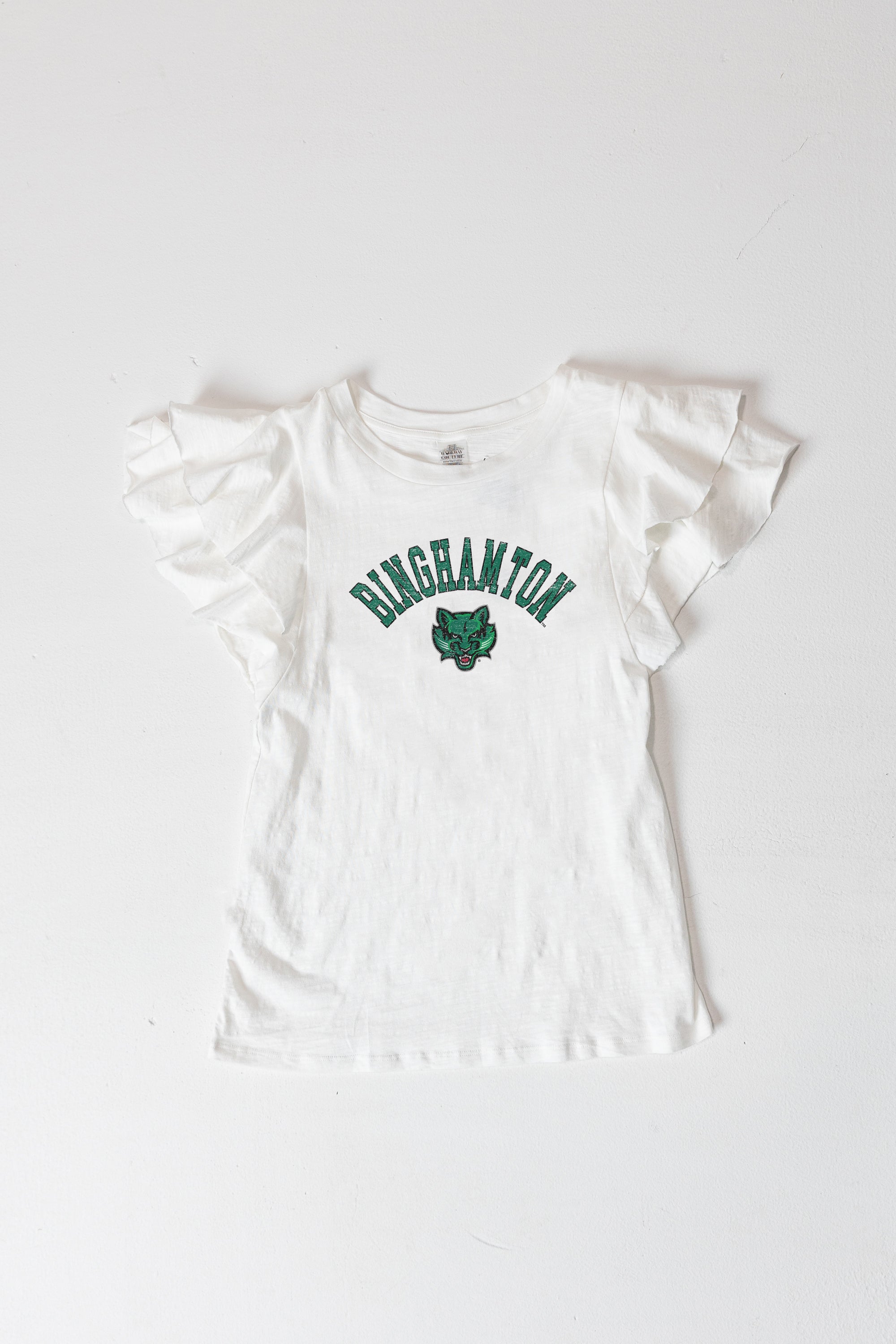 BINGHAMTON BEARCATS ALL IN TO WIN FLUTTER SLEEVE CREWNECK TOP