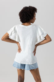 CAROLINA PANTHERS Valkyrie Ruffle-Sleeve Knit Top