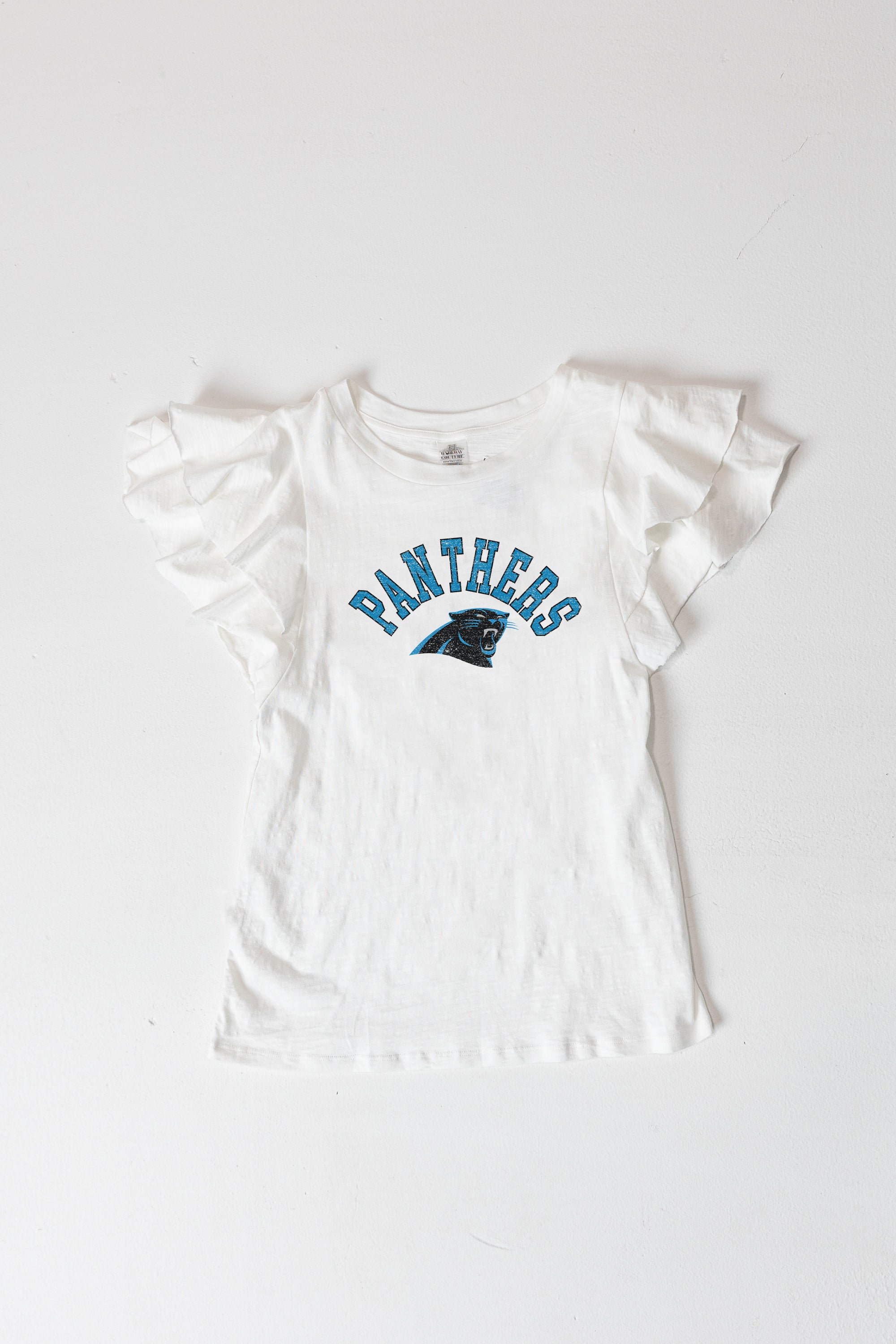 CAROLINA PANTHERS Valkyrie Ruffle-Sleeve Knit Top