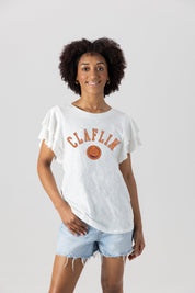 CLAFLIN PANTHERS ALL IN TO WIN FLUTTER SLEEVE CREWNECK TOP