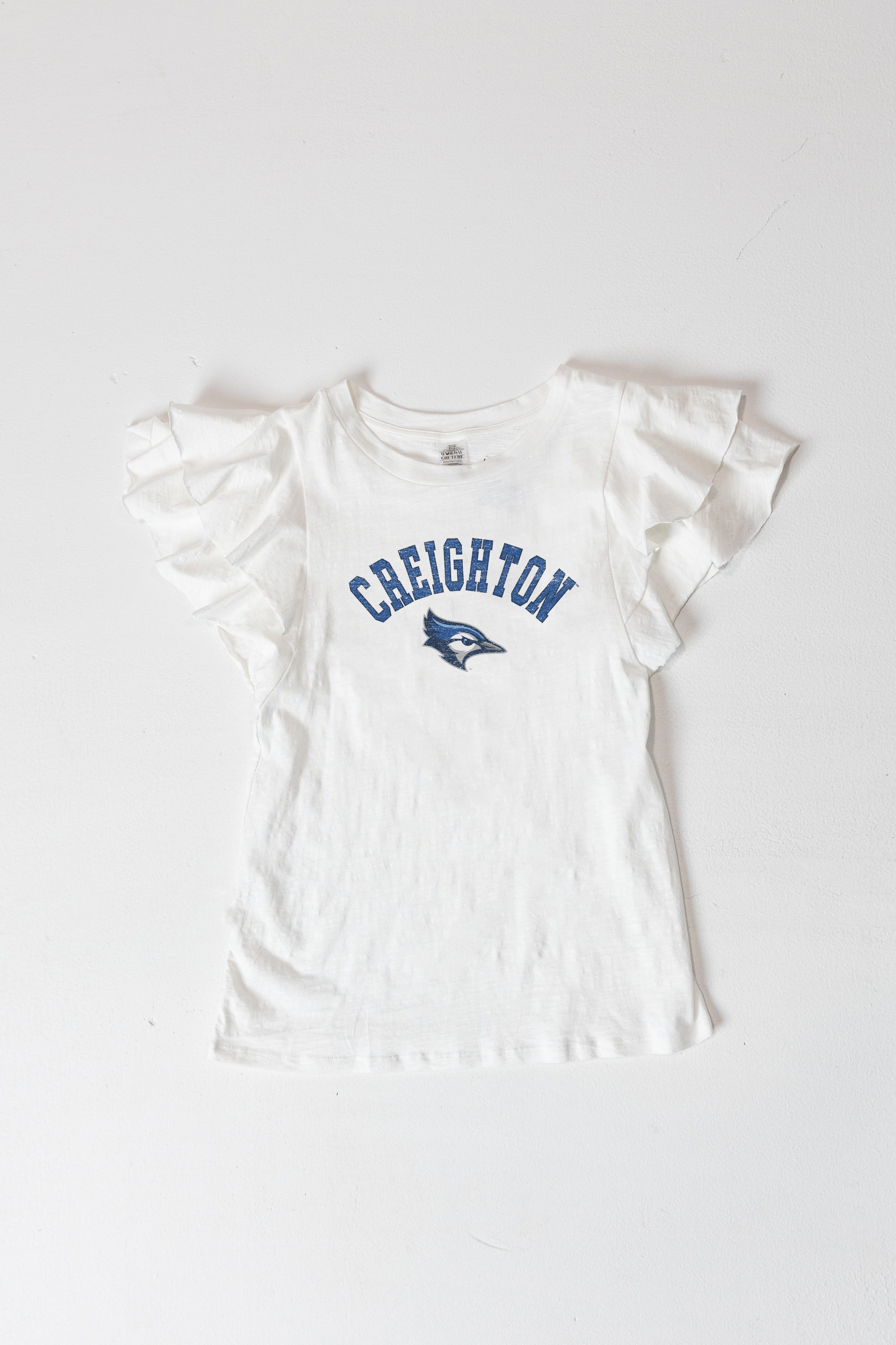 CREIGHTON BLUEJAYS ALL IN TO WIN FLUTTER SLEEVE CREWNECK TOP