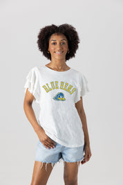 DELAWARE BLUE HENS ALL IN TO WIN FLUTTER SLEEVE CREWNECK TOP