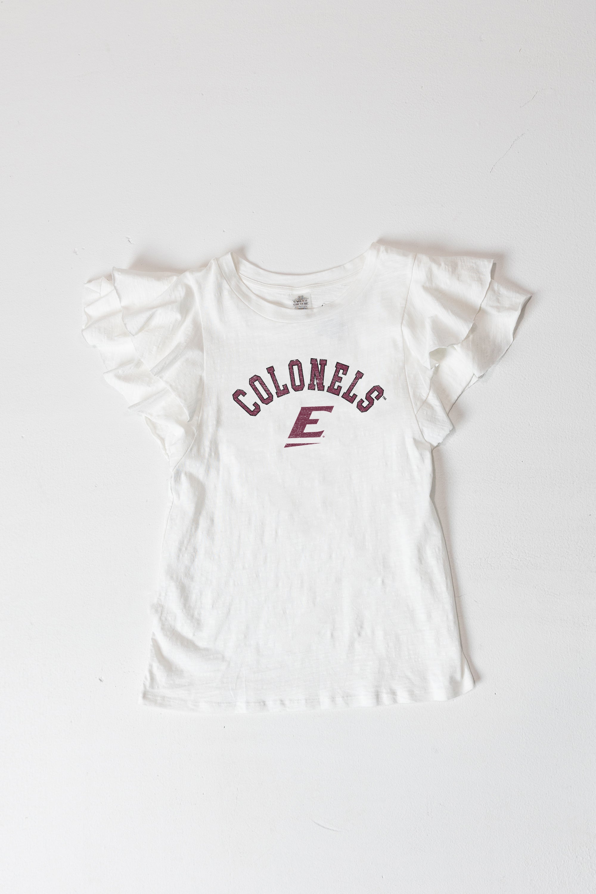 EASTERN KENTUCKY COLONELS ALL IN TO WIN FLUTTER SLEEVE CREWNECK TOP