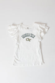 GEORGIA TECH YELLOW JACKETS ALL IN TO WIN FLUTTER SLEEVE CREWNECK TOP