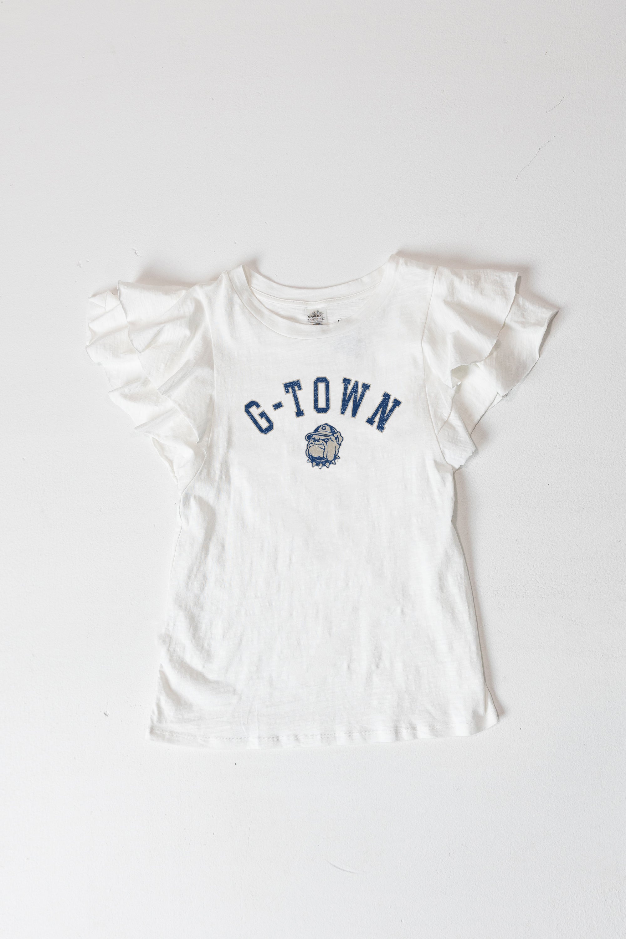 GEORGETOWN HOYAS ALL IN TO WIN FLUTTER SLEEVE CREWNECK TOP