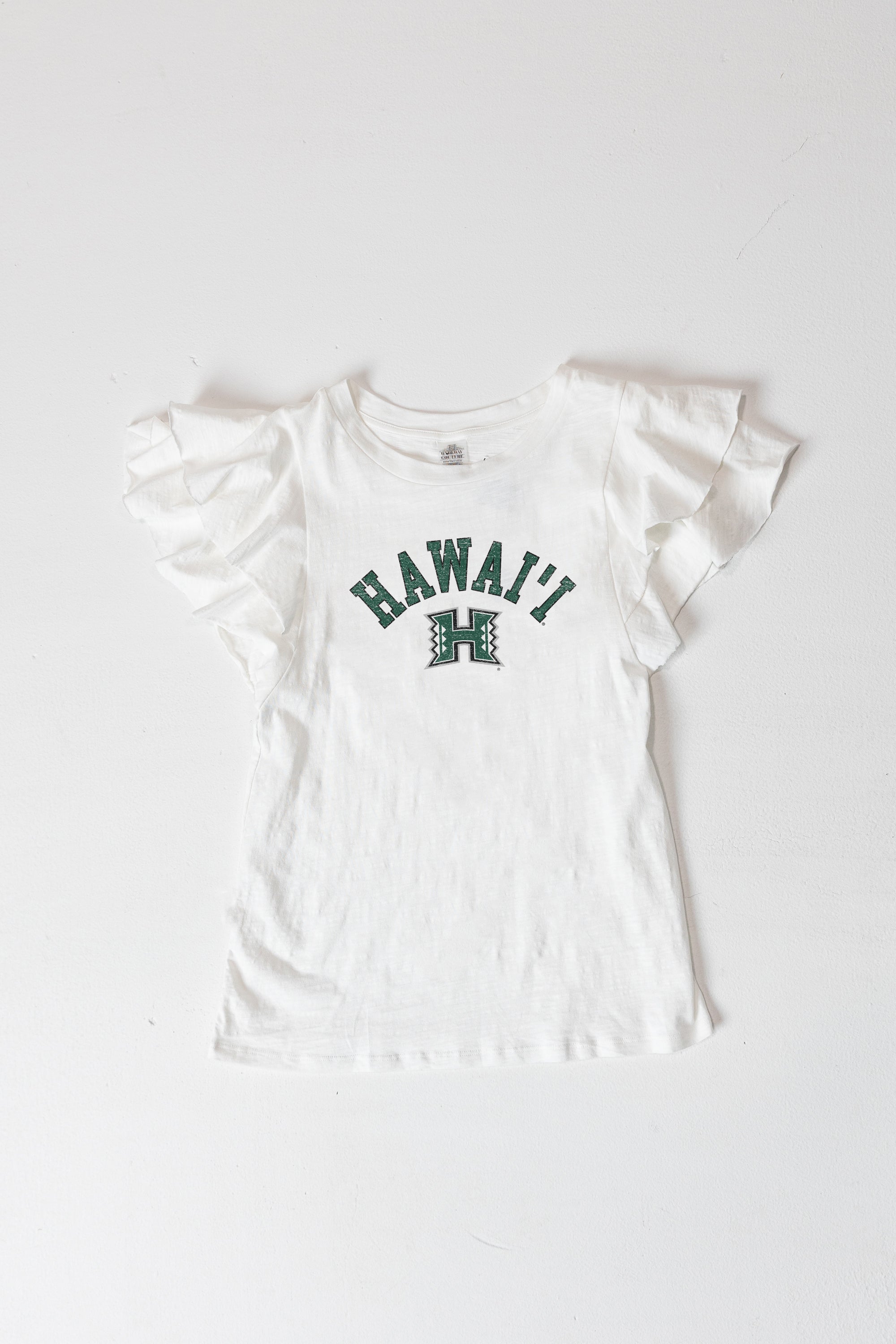 HAWAII RAINBOW WARRIORS ALL IN TO WIN FLUTTER SLEEVE CREWNECK TOP