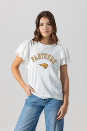 NORTHERN IOWA PANTHERS ALL IN TO WIN FLUTTER SLEEVE CREWNECK TOP