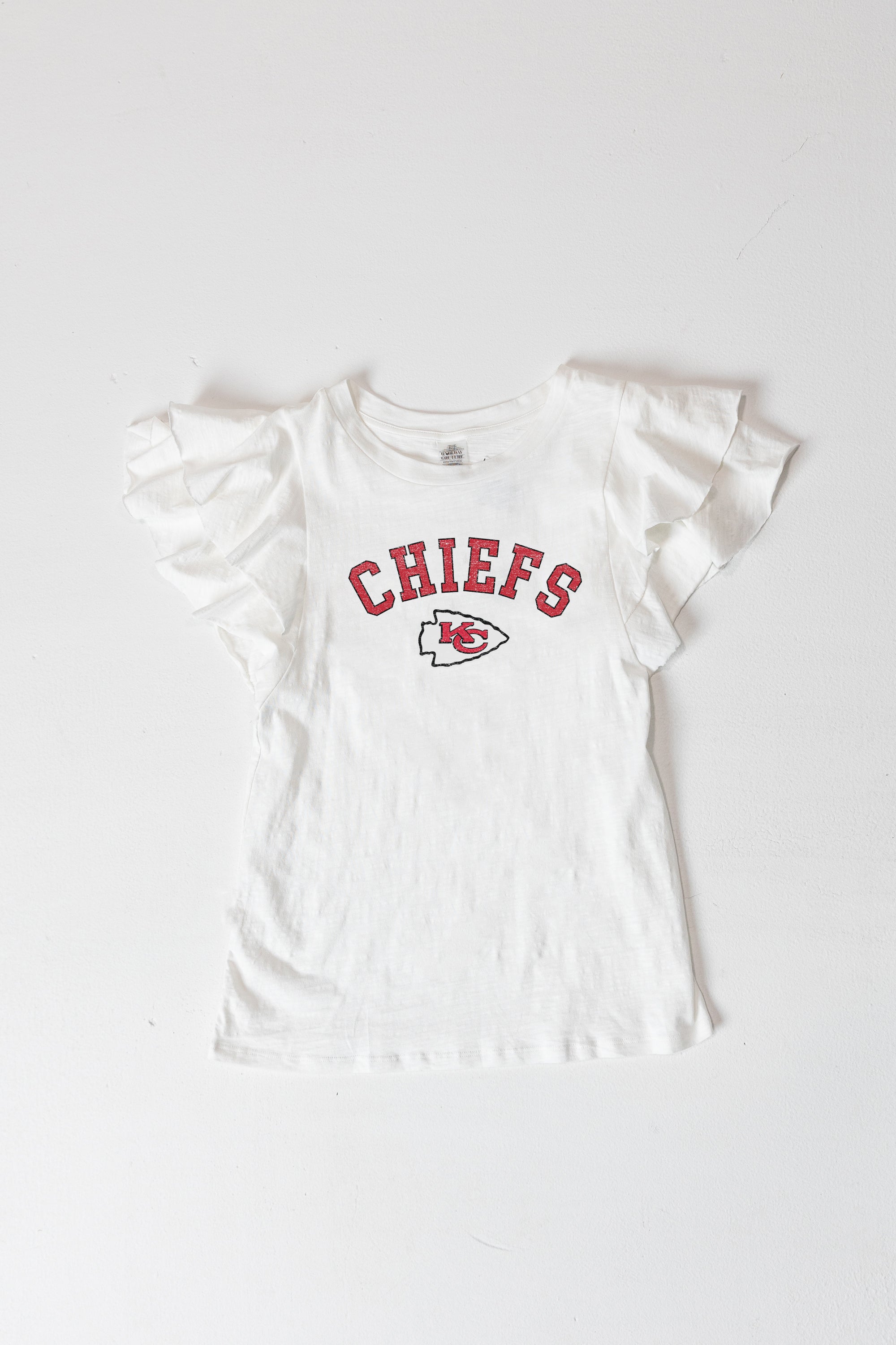 KANSAS CITY CHIEFS Valkyrie Ruffle-Sleeve Knit Top