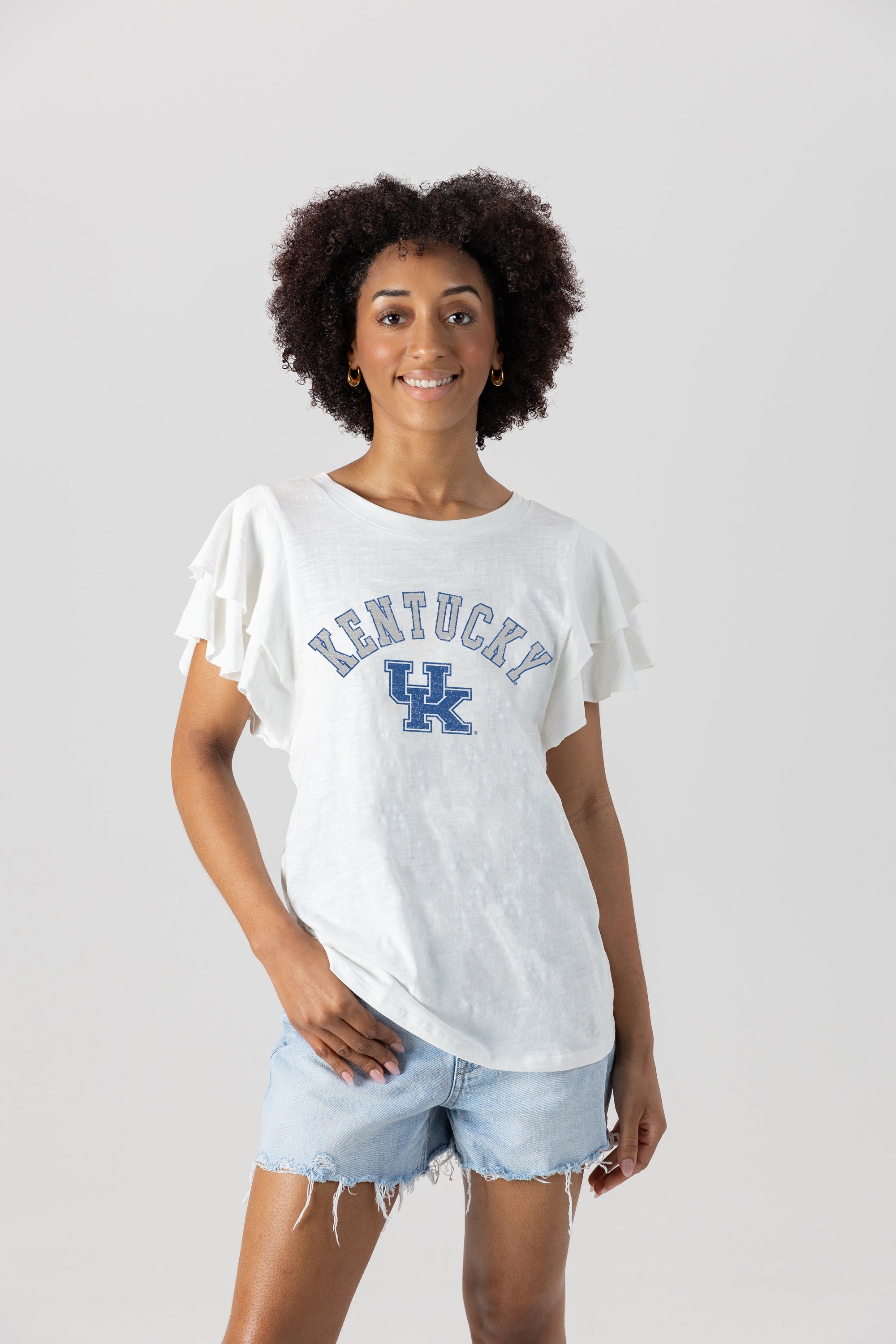KENTUCKY WILDCATS ALL IN TO WIN FLUTTER SLEEVE CREWNECK TOP