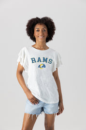 LOS ANGELES RAMS Valkyrie Ruffle-Sleeve Knit Top