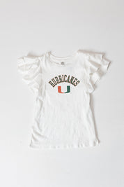 MIAMI HURRICANES ALL IN TO WIN FLUTTER SLEEVE CREWNECK TOP