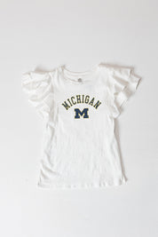 MICHIGAN WOLVERINES ALL IN TO WIN FLUTTER SLEEVE CREWNECK TOP