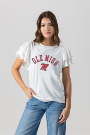 OLE MISS REBELS ALL IN TO WIN FLUTTER SLEEVE CREWNECK TOP