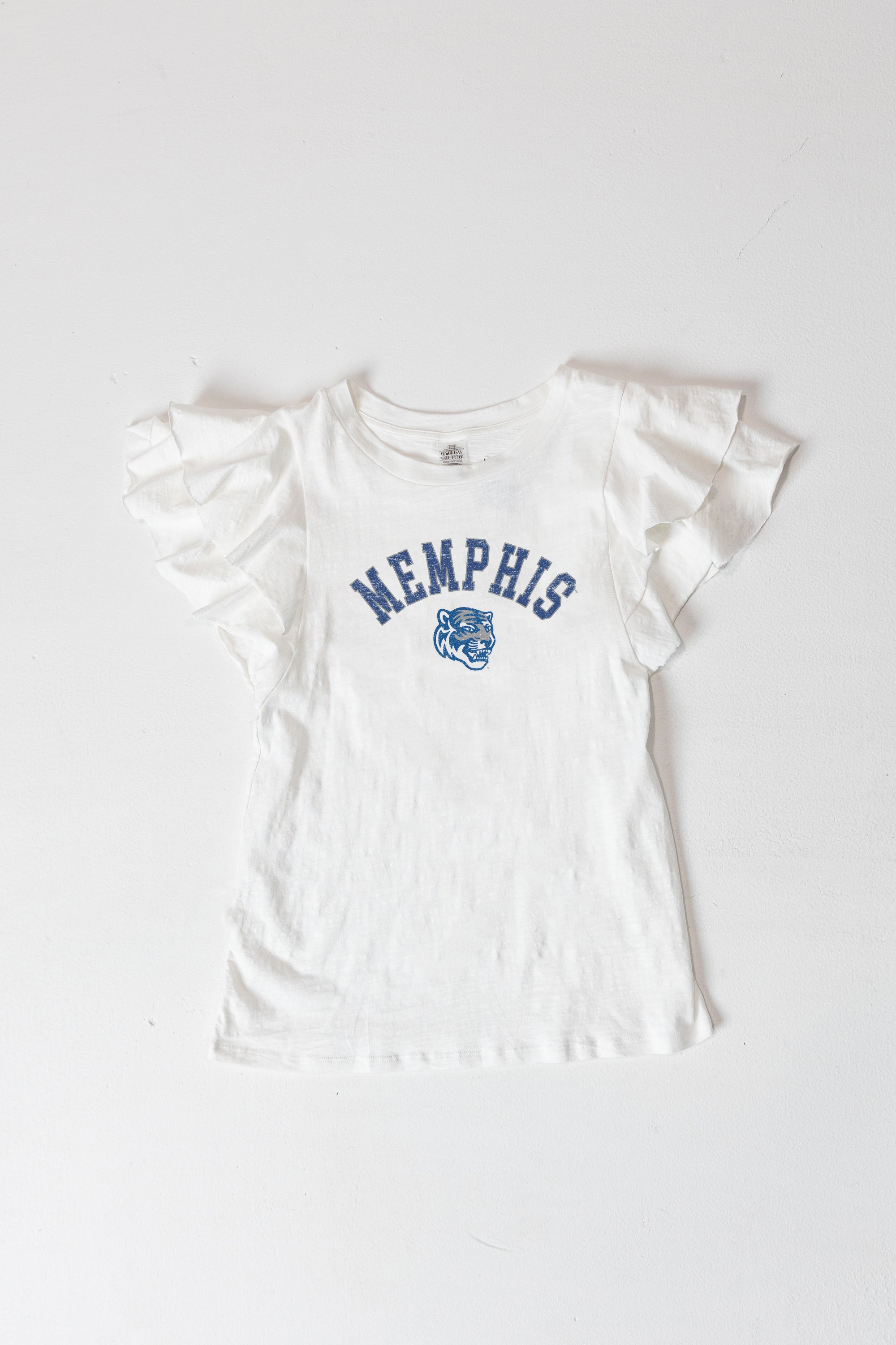 MEMPHIS TIGERS ALL IN TO WIN FLUTTER SLEEVE CREWNECK TOP