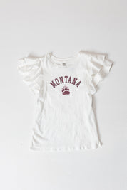 MONTANA GRIZZLIES ALL IN TO WIN FLUTTER SLEEVE CREWNECK TOP