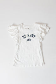 US NAVY MIDSHIPMEN ALL IN TO WIN FLUTTER SLEEVE CREWNECK TOP